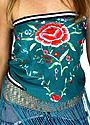 Silky Embroidered Fringe Bare Tummy Top
