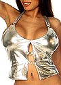Metallic Tie Neck Ring Halter Top