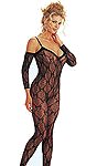 Lace Crotchless 3/4 Sleeve Body Stocking